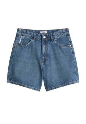 Blaue Denim-Shorts mit Frontknopf und Reißverschluss, Gürtelschlaufen und Fronttaschen, mit dem Label Marc O’Polo Denim.