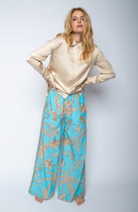 Trousers - aqua sand leaves