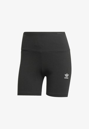 Juodos juostos dviračių šortai su aukštu juosmeniu ir baltu „Adidas“ logotipu kairėje šlaunyje. Pagaminti iš tamprios medžiagos komfortui.