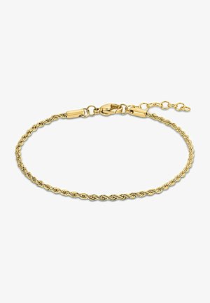 Bracelet en chaîne torsadée de couleur or avec un fermoir en pince de homard et une extension de chaîne ajustable pour un ajustement personnalisé. Texture lisse, design léger.