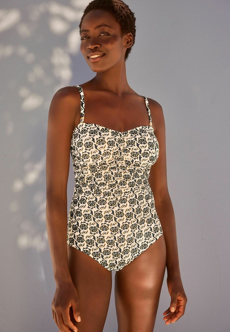Next TUMMY CONTROL RUCHED BANDEAU STANDARD - Baddräkt - ecru black woodblock