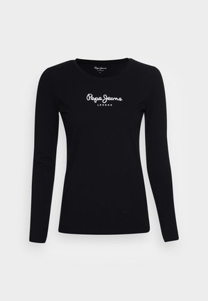Maglietta nera a maniche lunghe in cotone, con scollatura rotonda e logo bianco "Pepe Jeans LONDON" al centro.