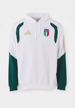 Balta sporta jakas ar zaļiem un zeltītiem akcentiem, ar ribotām piedurknēm, kangaru kabatu un "Italia" emblēmu uz krūtīm.