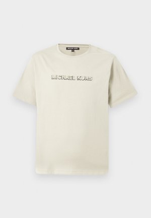 Lichtbeige katoenen t-shirt met een ronde hals, korte mouwen en de tekst "MICHAEL KORS" in reliëf op de borst.