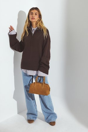 HIGH NECK ZIPPED - Maglione - brown