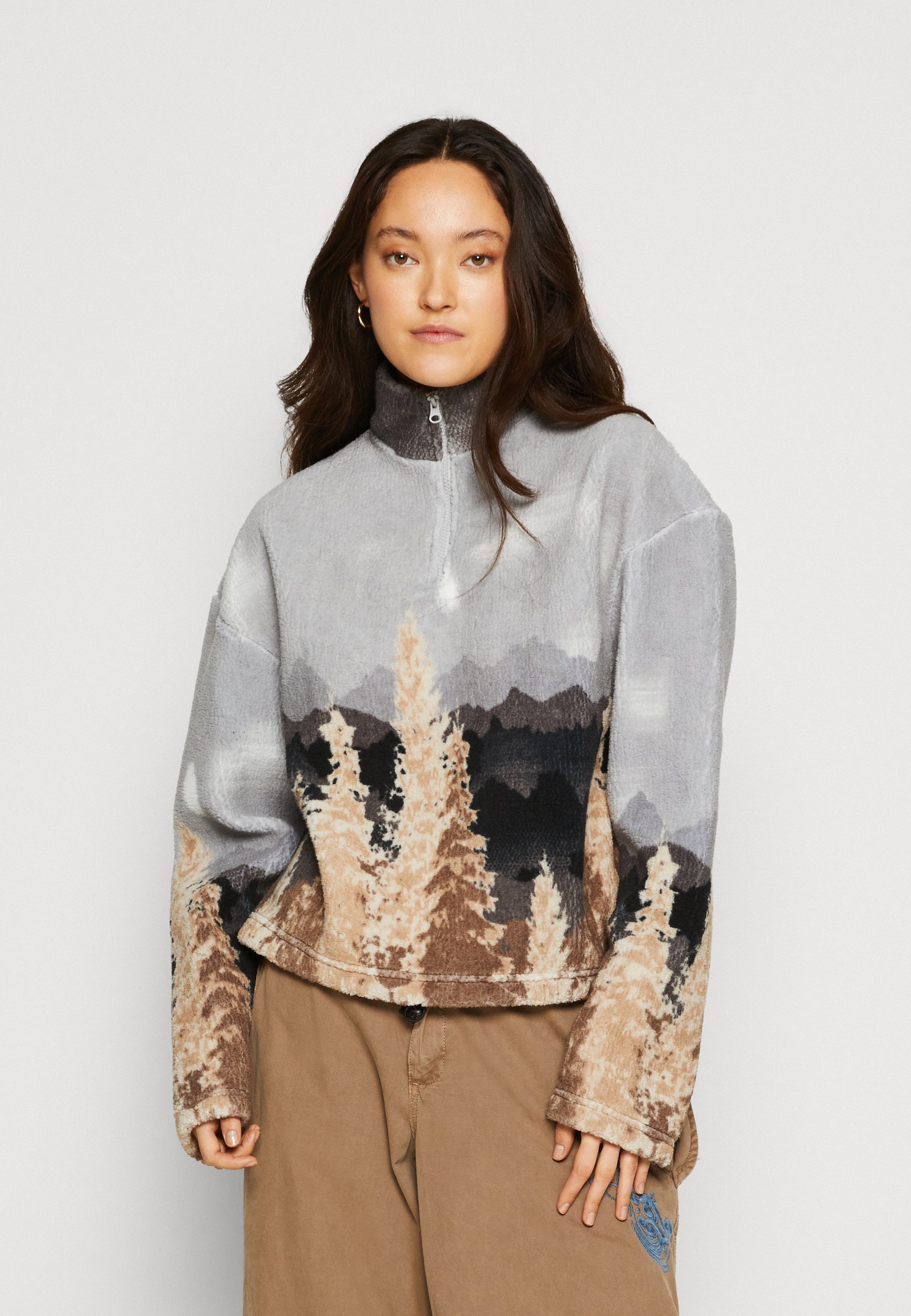 BDG Urban Outfitters Heavy Landscape Zip Fleece Jumper, Women's, Size: Small, Grey