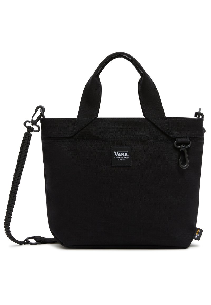 Czarna torba na ramię Vans z podwójnymi uchwytami, odpinanym plecionym paskiem na ramię oraz naszywką z logo z przodu na jednolitym tle.