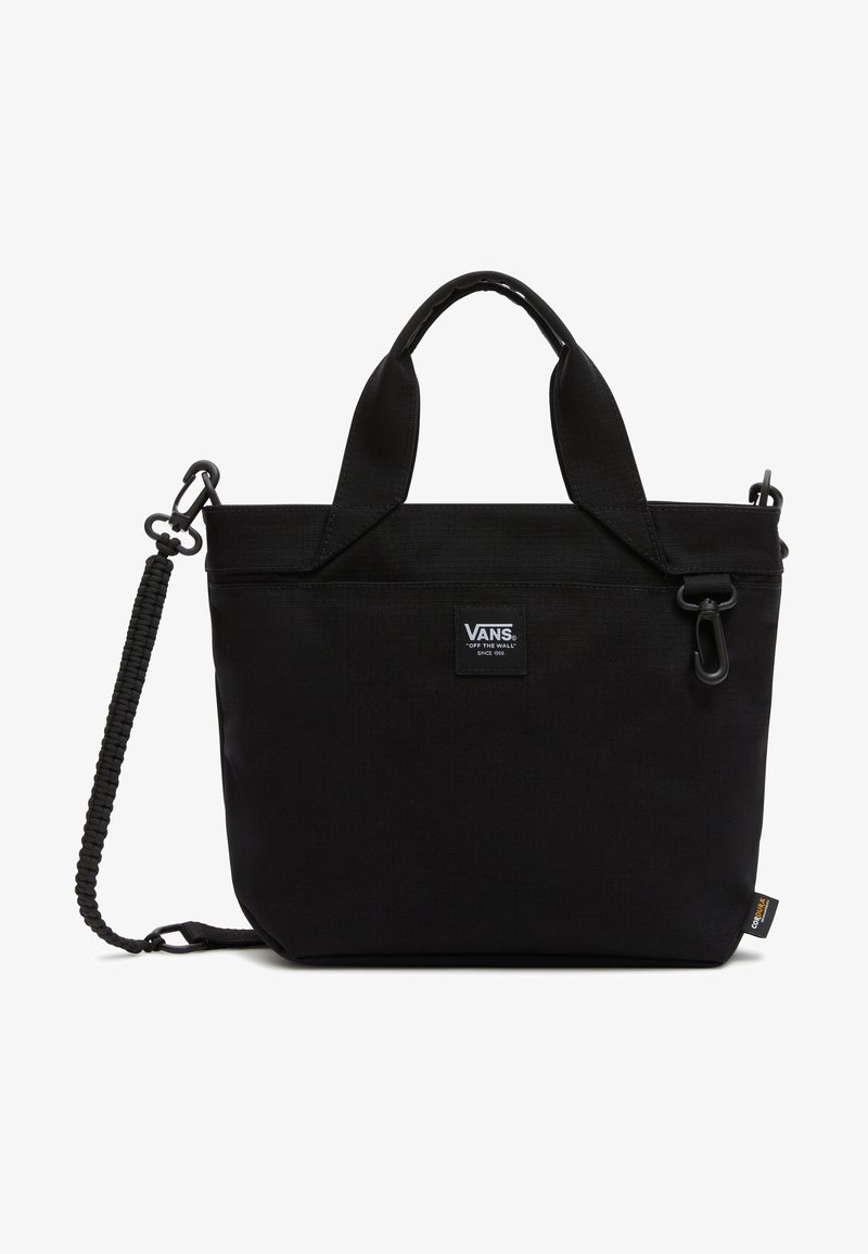 Czarna torba na ramię Vans z podwójnymi uchwytami, odpinanym plecionym paskiem na ramię oraz naszywką z logo z przodu na jednolitym tle.