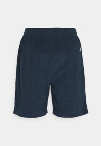 Navyblauwe shorts van zachte stof, met een elastische tailleband en een enkele achterzak met een klein merketiket.
