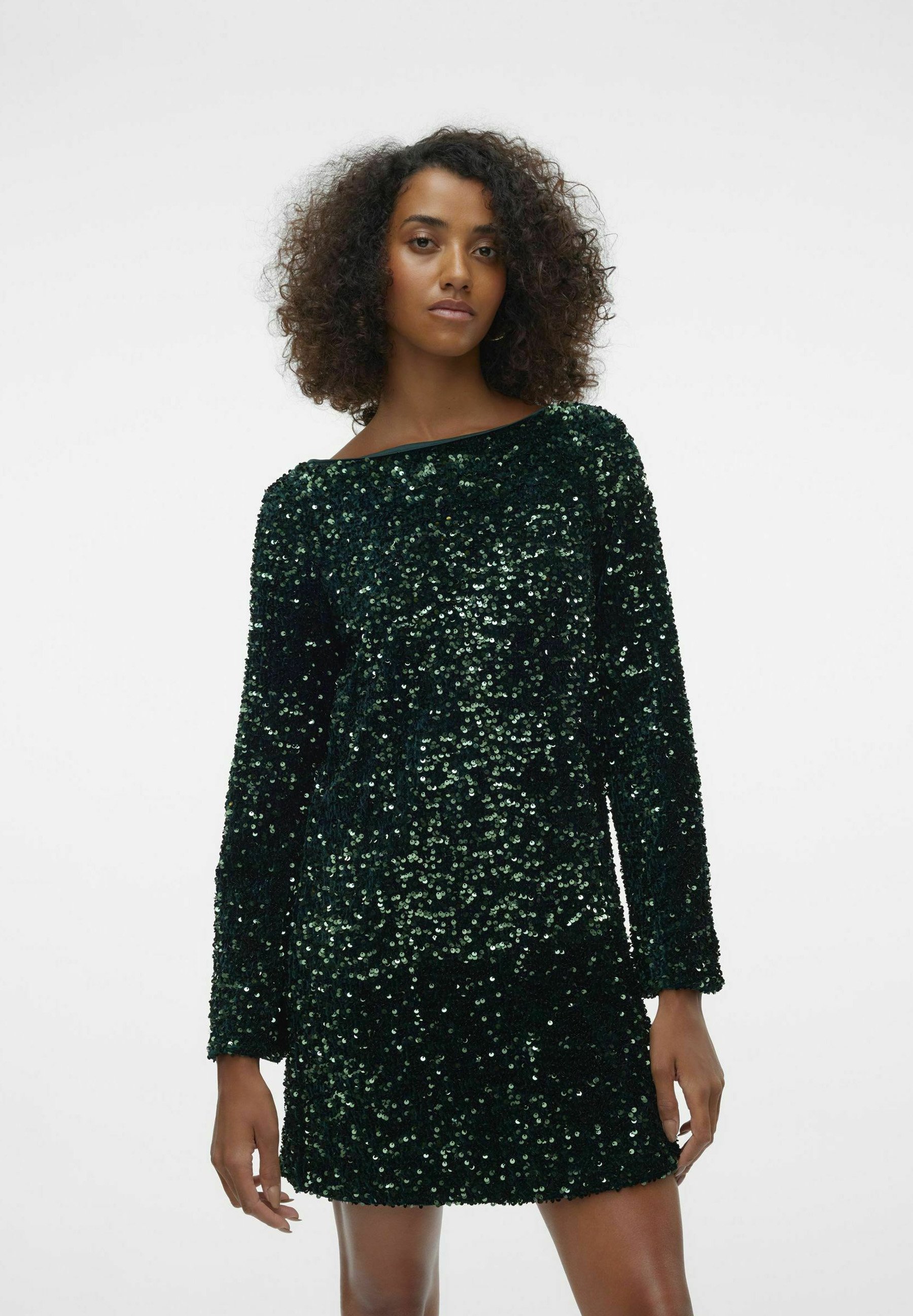 vero moda glitter dress Vero Moda VMLAILA LS SEQUIN BOW EXP - Cocktail dress / Party dress - rain  forest/dark green