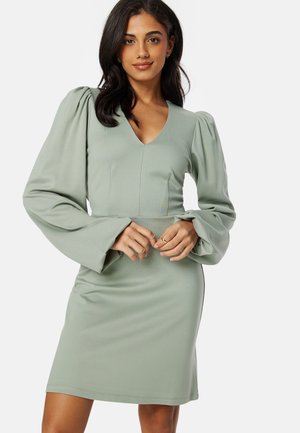 V-NECK BALLOON SLEEVE SHORT DRESS - Jerseykjole - green