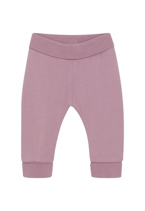 Weiche rosa Babyhose mit breitem elastischen Bund und umgeschlagenen Säumen, entworfen für Komfort und leichte Beweglichkeit.