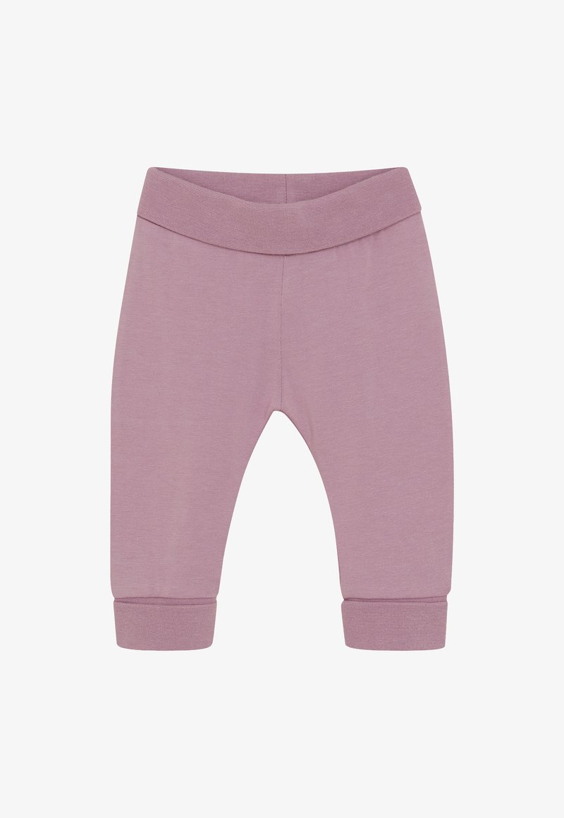 Miękkie różowe spodnie dla niemowląt z szerokim elastycznym paskiem w talii i podwiniętymi mankietami, zaprojektowane z myślą o komforcie i swobodnym ruchu.