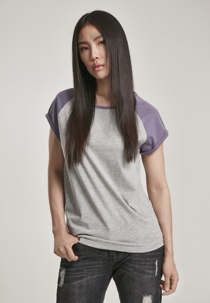 Urban Classics CONTRAST RAGLAN - Triko s potiskem - grey/dustypurple