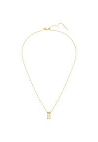 Guldkedja med en fin kedja och en berlock som visar siffran "24" i kombination med två små kulor. Enkel, elegant design med en slät yta.