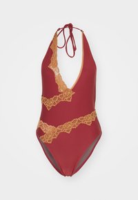 ONE PIECE SWIMSUIT WITH ASYMMETRIC LACE TRIM - Badpak - cayenne