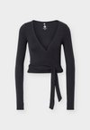 LONG SLEEVE FINE RIB YOGA WRAP TOP WITH THUMB HOLES - Maglietta a manica lunga - black