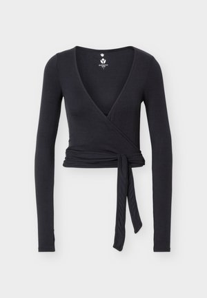 Even&Odd active, LONG SLEEVE FINE RIB YOGA WRAP TOP WITH THUMB HOLES - Maglietta a manica lunga - black