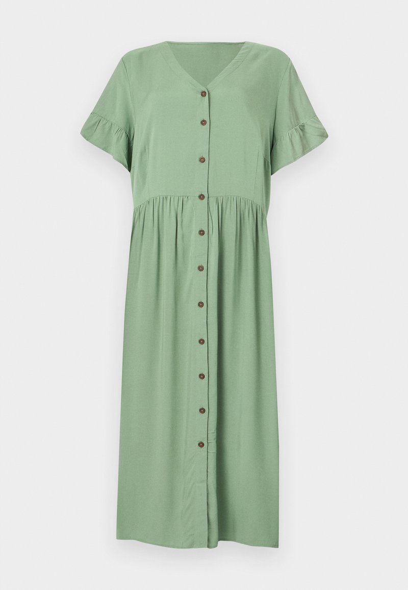 Vero Moda Curve VMCBELLA V NECK CALF DRESS - Day dress - hedge green ...