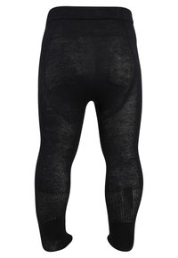 Sorte strikkede leggings med en tettsittende design, med en teksturert finish og en glatt midjebånd. Ingen synlige sømmer eller mønstre.