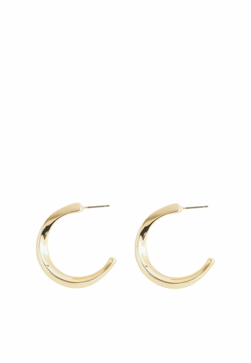 Gold metal hoop earrings with a curved, smooth design and a polished finish. Features a slim post for secure fastening.