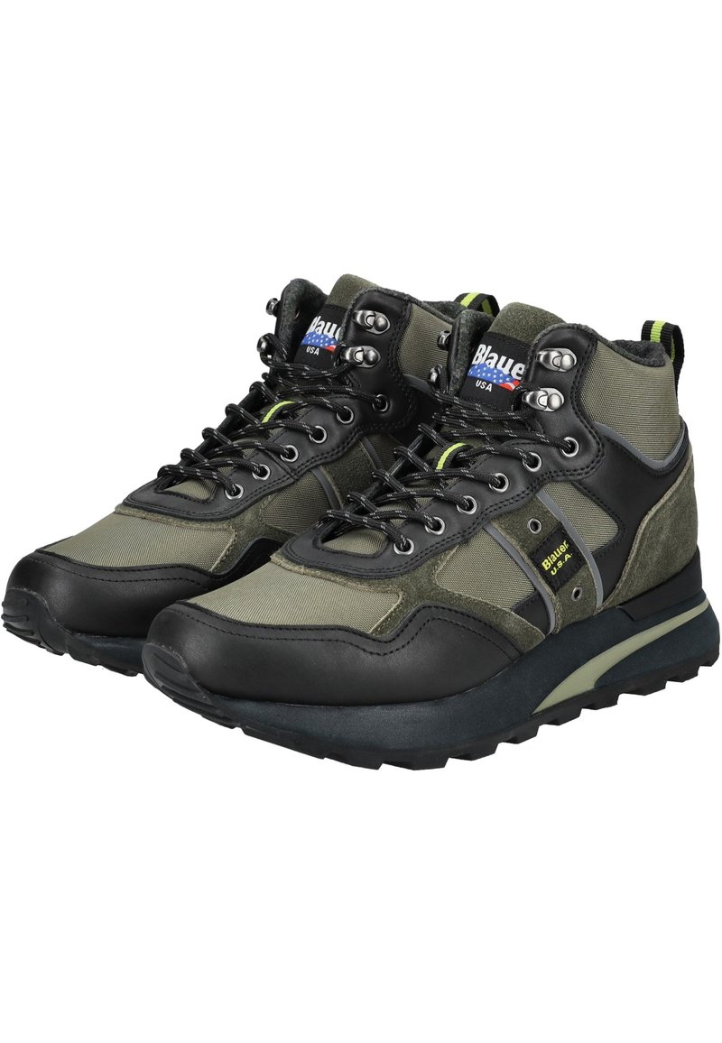 BLAUER Quartz 01 Sneaker Suede Nylon Black Green S2QUARTZ01