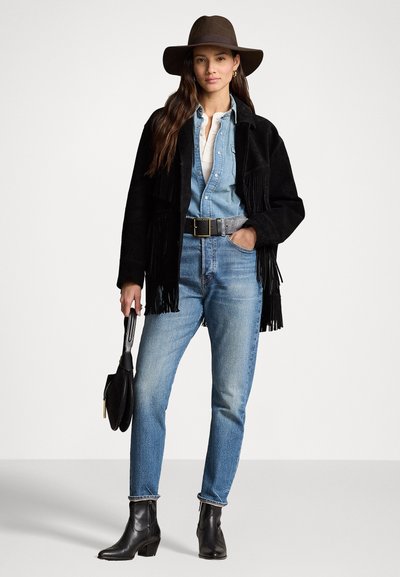 Polo Ralph Lauren FRINGE SUEDE WESTERN JACKET - Leather jacket - black