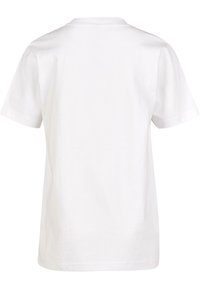 T-shirt en coton blanc, col rond, manches courtes, couleur unie, texture douce, sans motifs ni designs graphiques, coupe standard.