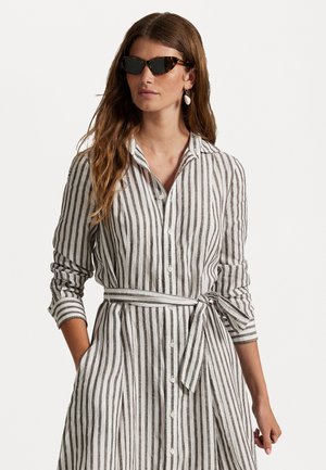 BELTED STRIPED LINEN A LINE SHIRTDRESS - Blusenkleid - white/brown