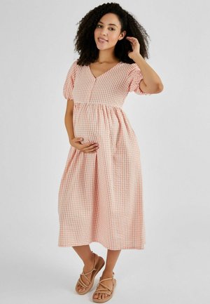 JoJo Maman Bébé PUFF SLEEVE MATERNITY MIDI - REGULAR FIT - Vestido informal - coral gingham