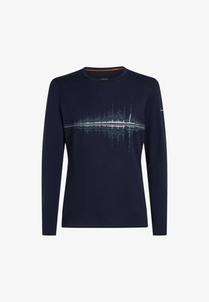 Marinefarbener Langarmshirt aus weicher Stoffqualität mit einem hellblauen Schallwellen-Graphic über die Brust. Rundhalsausschnitt und lockere Passform.