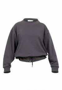 Felpa grigia corta realizzata in tessuto morbido, dotata di scollatura rotonda, maniche lunghe e orlo con coulisse per una regolazione personalizzabile.