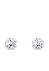 Boucles d'oreilles en argent avec des cristaux ronds transparents, finition polie, mesurant environ 1,3 cm de diamètre, avec un éclat subtil.