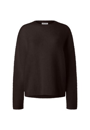 Sort langærmet crew neck sweater med enkel, afslappet pasform og ribstrikkede manchetter og kant.