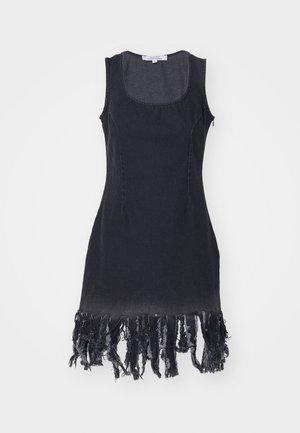 DRESS WITH FRINGES - Vestito di jeans - black