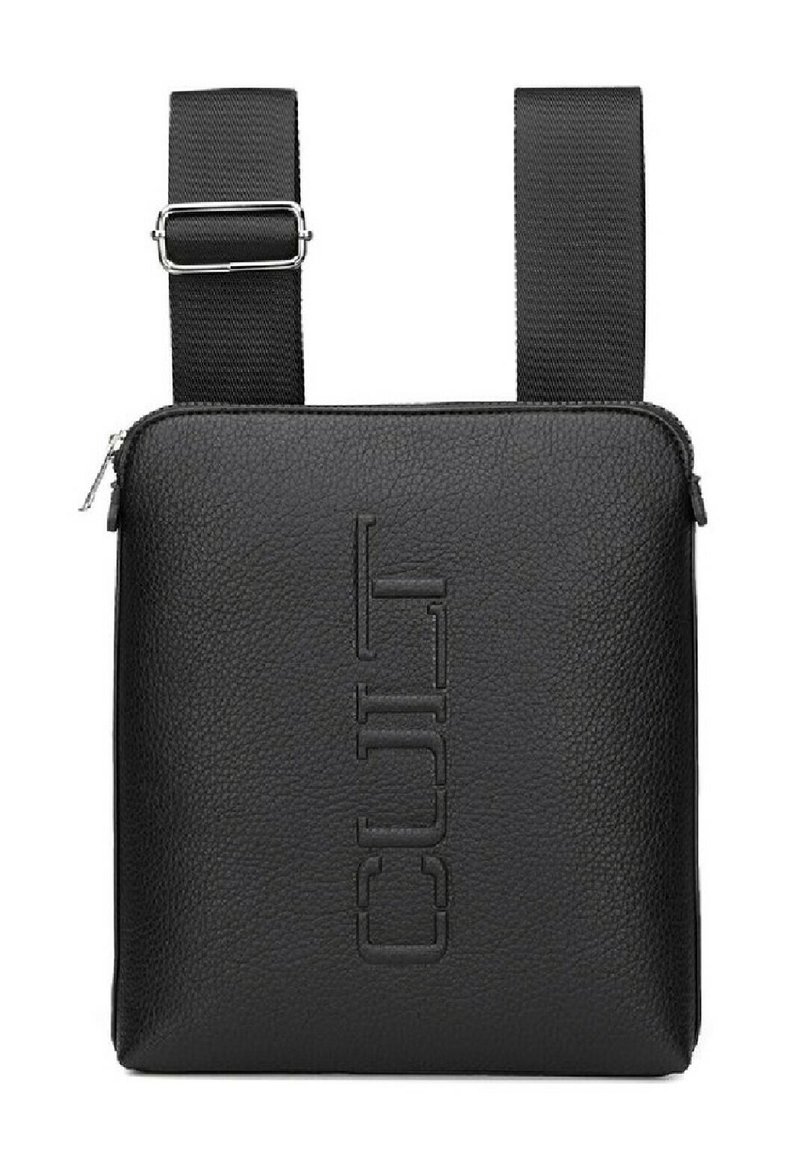 Borsa a tracolla nera in pelle texturizzata. Caratterizzata da spallacci regolabili e chiusura con zip. Logo impresso sul davanti.