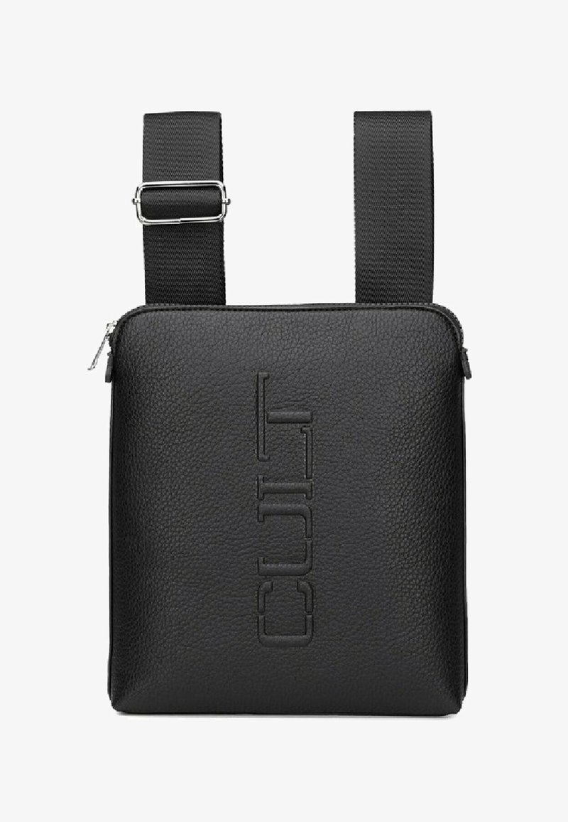 Borsa a tracolla nera in pelle texturizzata. Caratterizzata da spallacci regolabili e chiusura con zip. Logo impresso sul davanti.