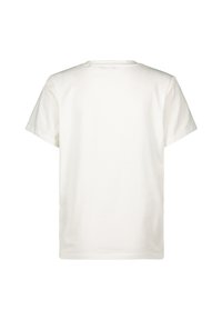 White cotton T-shirt with a round neckline and short sleeves. The back is plain with no patterns or embellishments.