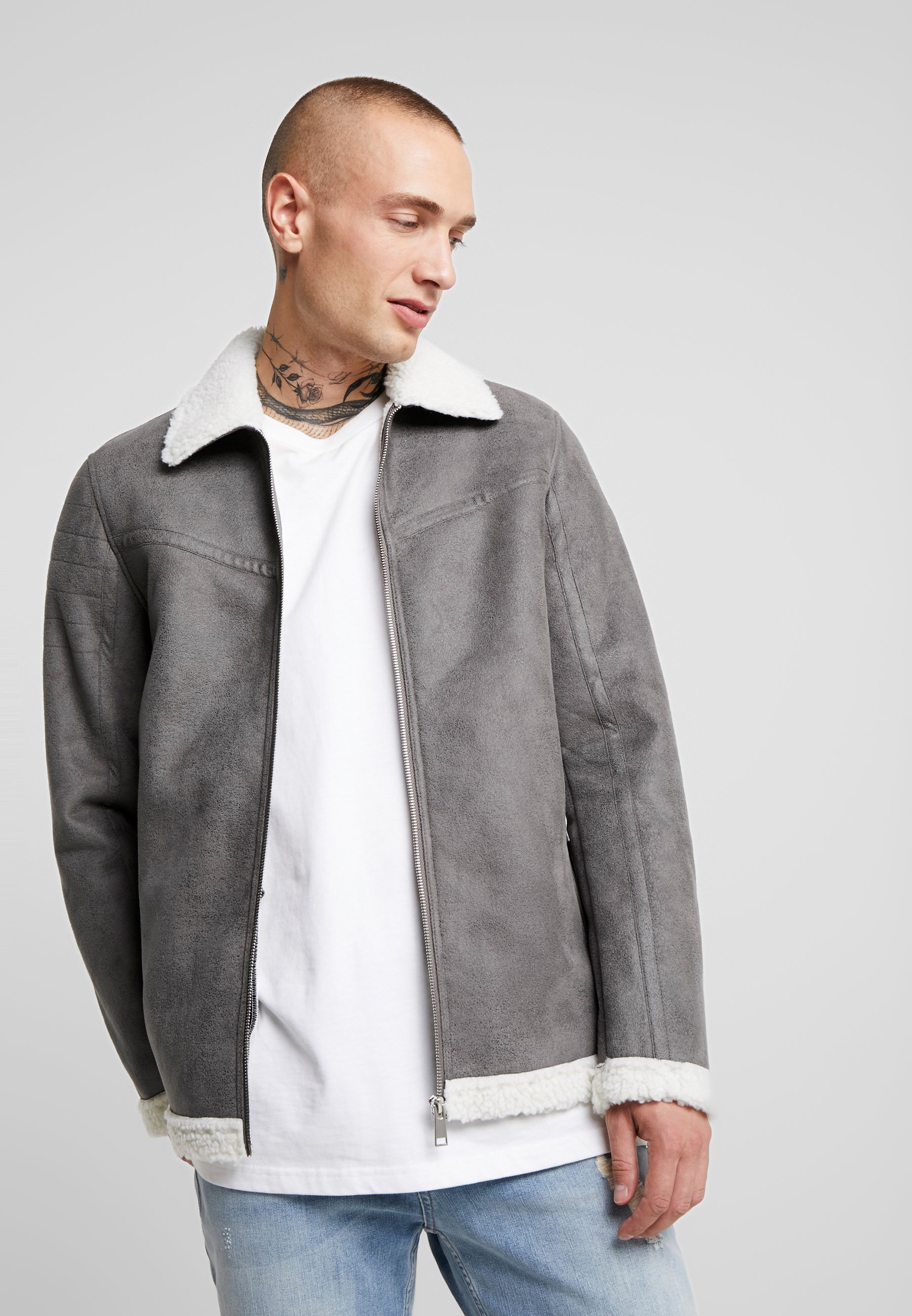 gray faux leather jacket