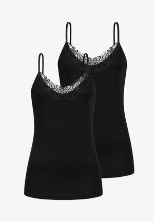 Schwarz camisoles mit verstellbaren Spaghettiträgern, ausgestattet mit einer floralem Spitzenbesatz am Ausschnitt. Glattes Material, figurnahe Passform. Zwei Teile enthalten.