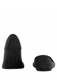 Schwarze No-Show-Socken mit weichem Material, elastischem Rand und Grip-Punkten auf der Unterseite für zusätzlichen Halt.