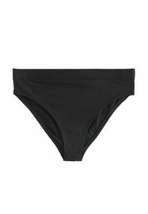 Sort bikini bund lavet af glat stof. Har moderat dækning, et simpelt, sømløst taljebånd og en klassisk trusseform.