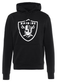 Felpa nera con cappuccio e tasca frontale, con un logo dei Raiders in bianco raffigurante un teschio e spade incrociate, realizzata in tessuto morbido con polsini a coste.