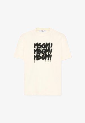 T-shirt bianca a maniche corte con testo in stile graffiti nero "MSGM!" ripetuto tre volte sul davanti.