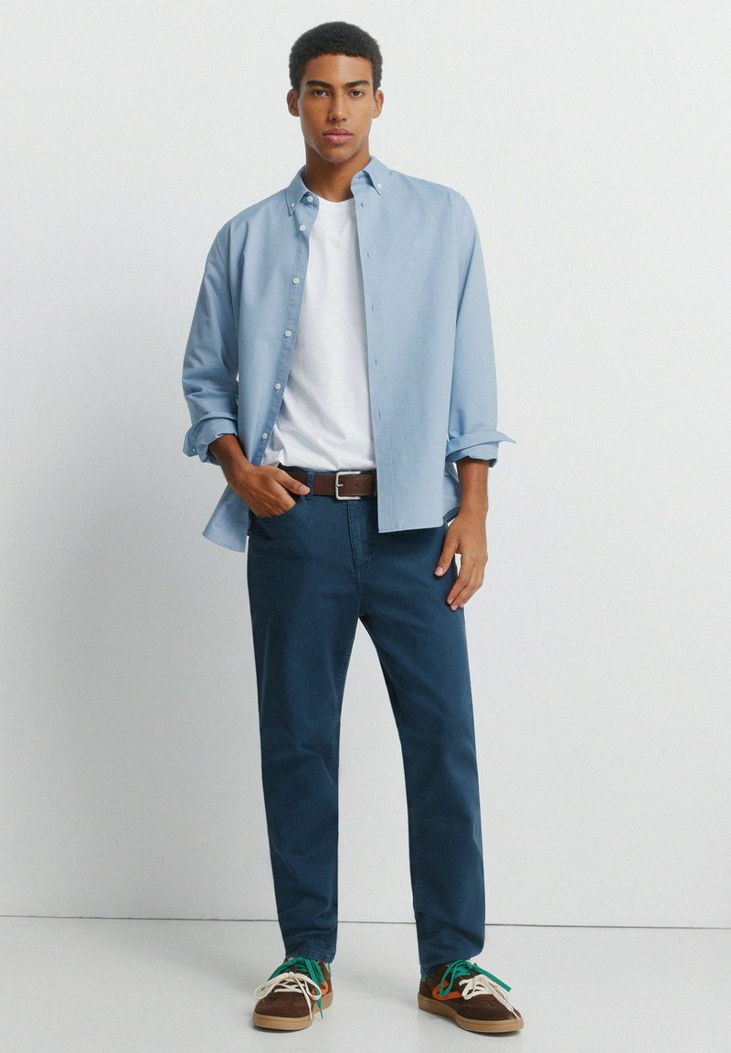 Barbati | Camicia blu a righe in lino per uomo