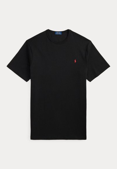 Μαύρο κοντομάνικο t-shirt με στρογγυλή λαιμόκοψη και μικρό κόκκινο κεντητό λογότυπο παίκτη πόλο στο αριστερό στήθος.
