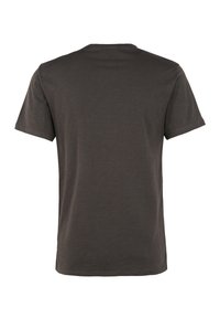 Camiseta de manga corta en una mezcla de algodón gris oscuro, con un diseño clásico de cuello redondo y una textura suave y uniforme.