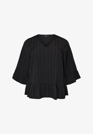 Zizzi, BLUSE MIT STRUKTUR, V-AUSSCHNITT UND RÜSCHEN - Blusa - schwarz