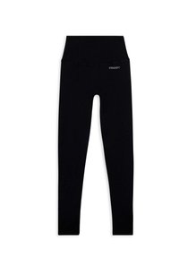 Leggings neri con vita alta e un tessuto liscio e elastico. Presentano un piccolo logo "FREDDY" sulla parte anteriore della vita.
