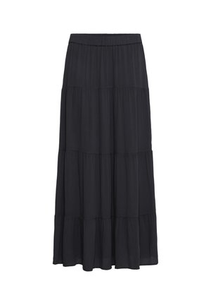 Mustast kihilisest maksiseelik elastse vöökohaga, valmistatud kergest voogavast kangast.